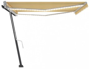 sárga és fehér kézzel kihúzható LED-es napellenző 450 x 300 cm