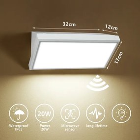 Brilagi-LED kültéri fali lámpa TRIANGLE LED/20W/230V fehér IP65 érzékelővel