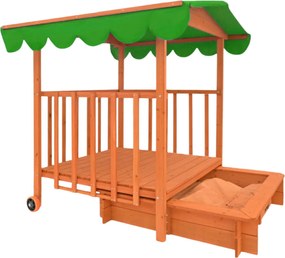 HAPPY verandás homokozó, 130x130x143cm, barna/zöld Jurhan