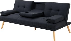 HOMCOM Kanapéágy, 3-Fős Kanapéágy Tálcával és Pohártartóval, Linóleum Hatású, Skandináv Design, max 250 kg Teherbírás, Nappaliba, Szürke | Aosom