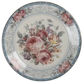Vintage fehér rózsaszín virágos porcelán desszertes tányér Ø 21 CM