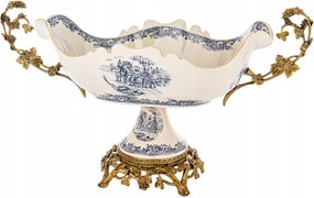 Palota tálca Retro kerámia öregített fehér kék arany patera láb