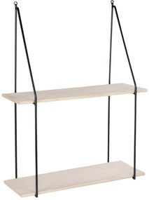 Haag polc, 2 natúr fa polccal, fekete keret 55x21 cm