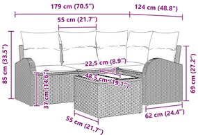 5 darabos kerti kanapészett párnával szürke poli rattan