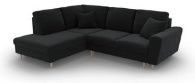 Fekete bársony kinyitható tárolóhelyes sarokkanapé (bal oldali-L alakú) Kyoto – Cosmopolitan Design