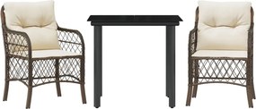 vidaXL 3 részes barna polyrattan bisztrógarnitúra párnákkal