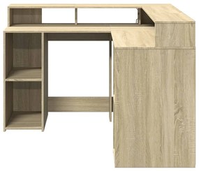 sonoma tölgy színű szerelt fa íróasztal LED-ekkel 130x130x91 cm