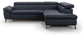 Fekete, jobb oldali, bőrkárpitos, L-alakú SALERNO II sarokkanapé, ággyá nyitható
