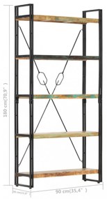 5 szintes tömör újrahasznosított fa könyvespolc 90x30x180 cm
