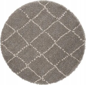 Kerek shaggy szőnyeg 160cm, krémszürke boho mintás, puha szőrrel