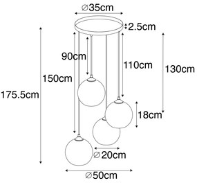 Okos függőlámpa fekete füstüveggel, 4 Wifi A60 - Wallace