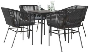 vidaXL 5 részes fekete polyrattan üveg kerti étkezőgarnitúra párnákkal