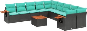 vidaXL 11 részes fekete polyrattan kerti ülőgarnitúra párnákkal