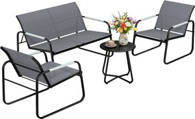 Outsunny 4 darabos kerti ülőgarnitúra 4 személyre — lélegző hálós 2 személyes kanapé, 2 fotel, fonott kerek asztal, állítható lábak, időjárásálló (szü