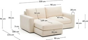 Bézs zsenília sarokkanapé (bal oldali-heverő résszel) Alea – Kave Home