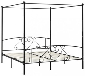 fekete fém baldachinos ágykeret 180 x 200 cm