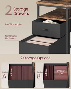 Számítógépasztal, Munkaasztal Tárolóval, 3 Polc, 2 Fiók, 60 x 160 x 76 cm, rusztikus barna