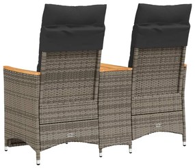 2 személyes szürke polyrattan dönthető kerti kanapé asztallal