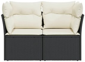 vidaXL 2 személyes fekete polyrattan kerti kanapé párnával