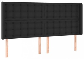fekete műbőr fejtámla szárnyakkal 203x16x118/128 cm