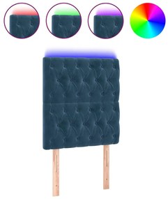sötétkék bársony LED-es fejtámla 80x7x118/128 cm