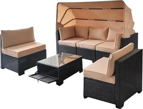 Avenberg GALIA Nagy rattan kerti garnitúra fekete + bézs huzatok