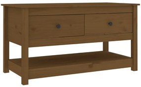 Mézbarna tömör fenyőfa dohányzóasztal 102 x 49 x 55 cm