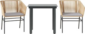 vidaXL 3 észes barna polyrattan üveg kerti étkezőgarnitúra párnával