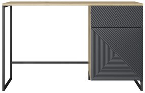 Asha íroasztal, fiókkal - 120 cm - artisan tölgy / matt riviéra kő / fekete keret