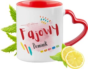 Dominika számára Piros bögre szív alakú füllel ajándékba