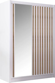 Tolóajtós szekrény, fehér/craft tölgy, 150x215 cm, LADDER