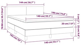 világosszürke bársony rugós és LED-es ágy matraccal 140x190 cm
