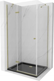 Mexen Roma, zuhanykabin csuklós ajtóval 80 (ajtó) x 100 (fal) cm, 6mm átlátszó üveg, arany profil + vékony zuhanytálca fekete + arany szifon, 854-080…