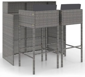 3 részes szürke polyrattan kerti bárszett párnákkal