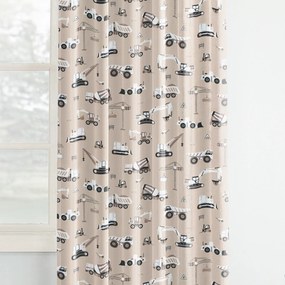 Goldea pamut gyerekfüggöny - teherautók és markolók bézs alapon 280x150 cm