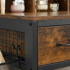 PIERRE fésülködőasztal puffal műbőrből, 90x40x141cm, barna/fekete Vasagle