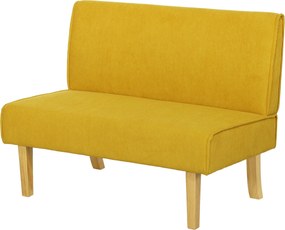 HOMCOM 2 Személyes Kanapé, Kordbársony Hatás, Fa Lábakkal, Párnázott Kárpitozás, Két Személyes Kanapé Hálószobába és Nappaliba, 110 x 62 x 85 cm, Sárg