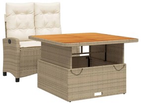 vidaXL 2 részes bézs polyrattan kerti étkezőgarnitúra párnákkal