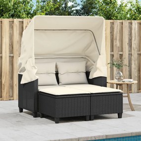 vidaXL 2 személyes fekete polyrattan kerti kanapé baldachinnal/székkel