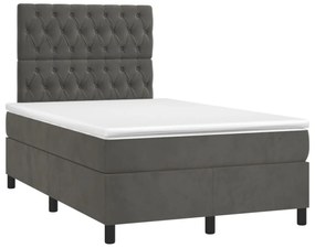 sötétszürke bársony rugós és LED-es ágy matraccal 120x200 cm