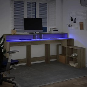 sonoma tölgy színű szerelt fa íróasztal LED-ekkel 200x104x91 cm