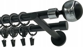 Dupla függönykarnis Fém 19+19mm Gömb Black&amp;chrom 320cm