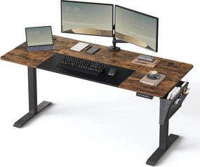 Állítható Magasságú Íróasztal, 70 x 160 x (72-120) cm, vintage barna-fekete