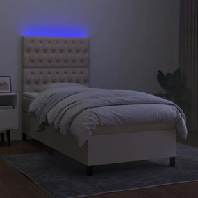 krémszínű szövet rugós és LED-es ágy matraccal 90x190 cm
