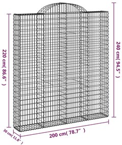 Íves horganyzott vas gabion kosár 200x30x220/240 cm