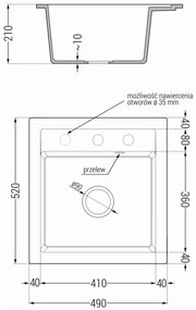 Mexen Vito, 1 kamrás gránit mosogató 520x490x210 mm, fekete Telma csaptelep, bézs, 6503-69-670200-70