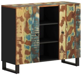 tömör 2 ajtós újrahasznosított fa tálalószekrény 90x33x75 cm