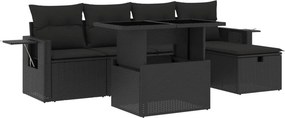 vidaXL 6 részes fekete polyrattan kerti ülőgarnitúra párnákkal