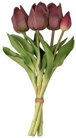 Real touch gumi tulipán, 5 szálas köteg, 30cm magas - Bordó