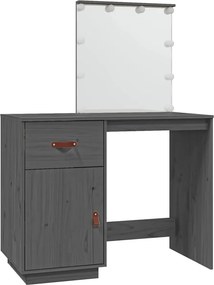 vidaXL szürke tömör fenyőfa fésülködőasztal LED-del 95 x 50 x 133,5 cm